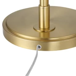 Possini Euro Design Modern Arc Floor Lamp Standing 62 1/2" Tall Warm Gold Offset Arm White Linen Drum Shade For Living Room Reading Family Bedroom -Home Series Shop GUEST e9d9a70f 382b 47da 8121 786292511eea