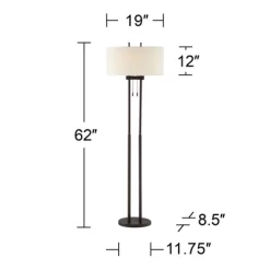 Franklin Iron Works Roscoe Modern Floor Lamp Standing 62" Tall Oil Rubbed Bronze Twin Pole White Drum Shade For Living Room Bedroom Office House Home -Home Series Shop GUEST eb92a602 ad9c 47f9 863c c361471af763