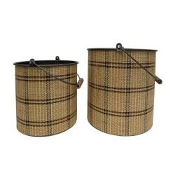 Set Of 2 Brown Metal & Wood Bins - Foreside Home & Garden