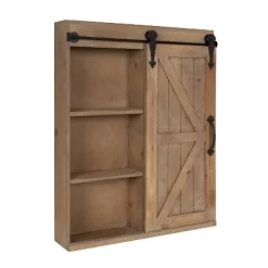 Decorative Wood Wall Storage Cabinet With Vanity Mirror And Sliding Barn Door Rustic Brown - Kate & Laurel All Things Decor -Home Series Shop GUEST ed8d64a9 ab2e 416a 9efe 7a2713c031a0