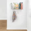MDesign Metal Storage Organizer Basket With 6 Hooks - Wall Mount