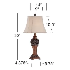 Regency Hill Exeter Traditional Table Lamps 30" Tall Set Of 2 Bronze Wood Carved Leaf Cream Rectangular Bell Shade For Bedroom Living Room Bedside -Home Series Shop GUEST fc125e9a dda9 43ee a46b bb9288edb992
