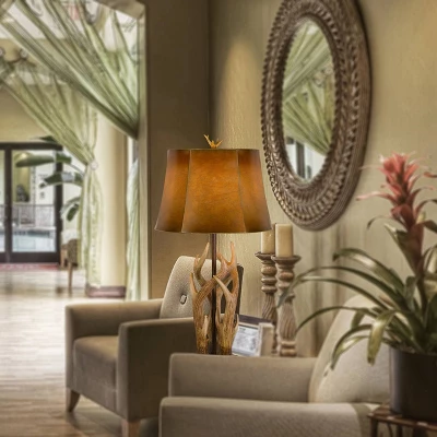 32.5" Darby Antler Resin Table Lamp With Leatherette Shade - Cal Lighting 2 32.5" Darby Antler Resin Table Lamp With Leatherette Shade - Cal Lighting - Image 2