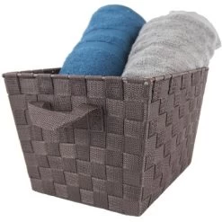 Home Basics Polyester Woven Strap Open Bin, Brown